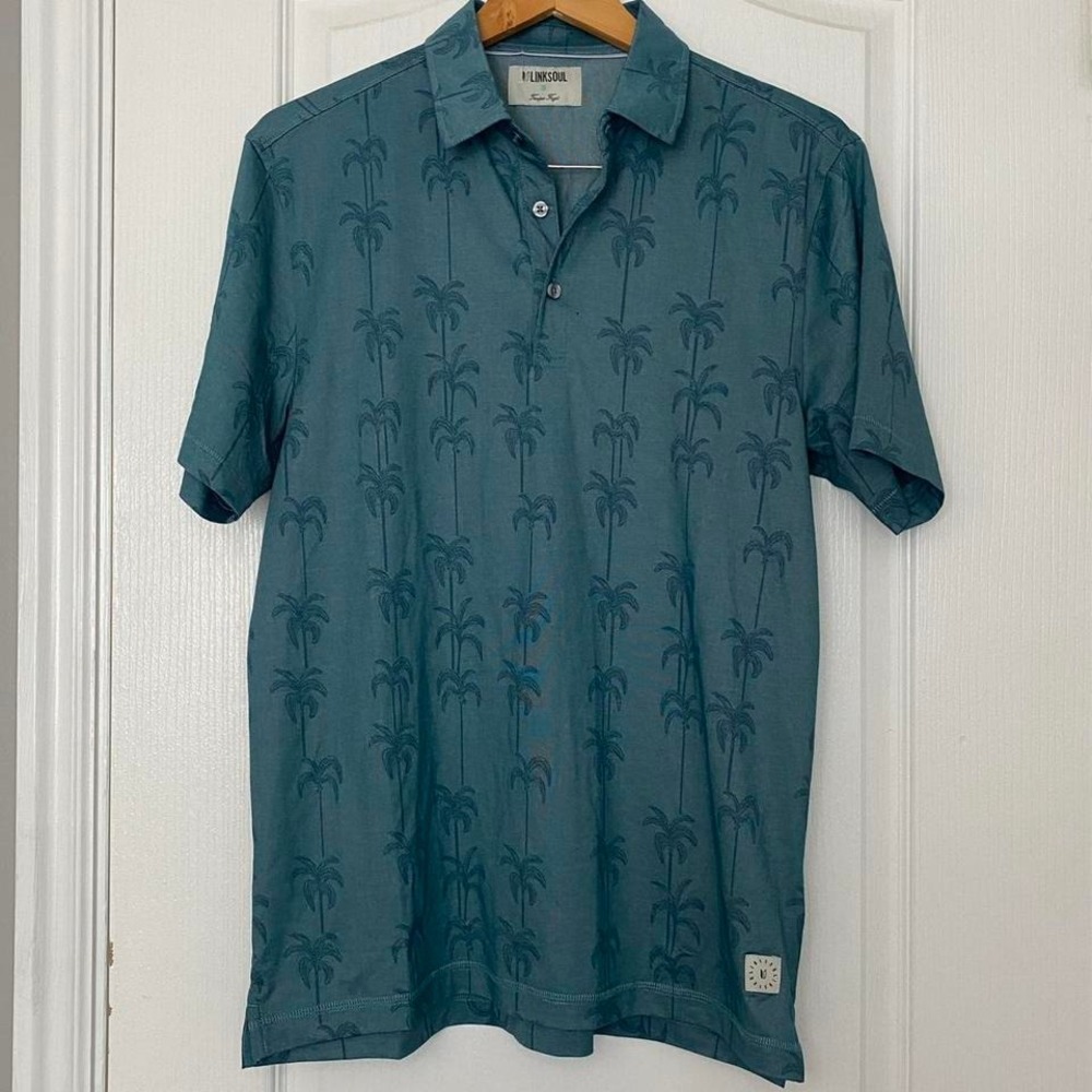 Linksoul Blue palm‎ tree polo shirt